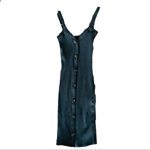 Dark green bodycon button dress